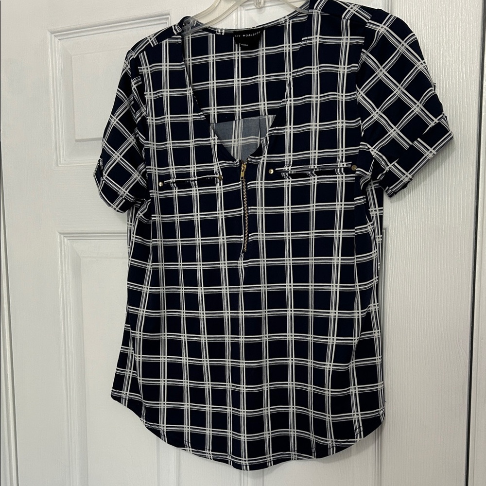 Classic Navy Checkered Women's Blouse